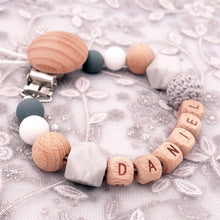 Load image into Gallery viewer, Handmade Free Personalized Name Silicone Wood Pacifier Clips Safe Teething Chain Baby Teether Eco-friendly Dummy Clips Holder