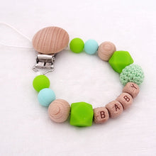 Load image into Gallery viewer, Handmade Free Personalized Name Silicone Wood Pacifier Clips Safe Teething Chain Baby Teether Eco-friendly Dummy Clips Holder
