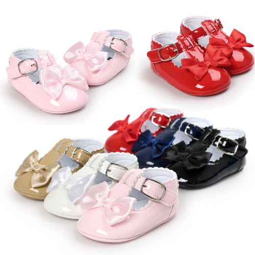 Newborn Baby Girls Shoes PU leather Buckle First Walkers Red Black Pink White Blue Soft Soled Non-slip Footwear Crib Shoes
