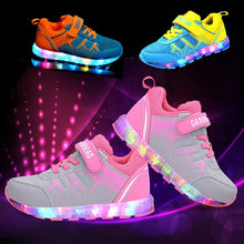 Load image into Gallery viewer, Fashion kids shoes lights Girls Led USB Recharge Glowing Shoes Children's Boys Hook Loop Shoes Led Luminous Sneakes Size 25-37