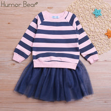 Load image into Gallery viewer, Humor Bear Autumn Kids Baby Girl Clothes Long Sleeve T-shirt+Grid Skirt +bowknot Casual 3PCS suits Student Girls' Clothing Sets