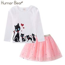 Load image into Gallery viewer, Humor Bear Autumn Kids Baby Girl Clothes Long Sleeve T-shirt+Grid Skirt +bowknot Casual 3PCS suits Student Girls' Clothing Sets