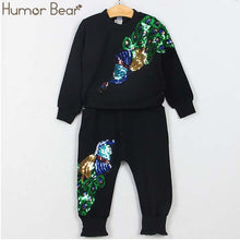 Load image into Gallery viewer, Humor Bear Autumn Kids Baby Girl Clothes Long Sleeve T-shirt+Grid Skirt +bowknot Casual 3PCS suits Student Girls' Clothing Sets