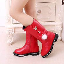 Load image into Gallery viewer, Children'S Winter Boots For Girls Rhinestone Flower Fashion Plush Boots Princess Flats Dress Shoes Black Red Non-Slip Snow Shoes