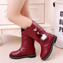 Load image into Gallery viewer, Children'S Winter Boots For Girls Rhinestone Flower Fashion Plush Boots Princess Flats Dress Shoes Black Red Non-Slip Snow Shoes