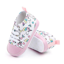 Load image into Gallery viewer, Unicorn graffiti newborn baby girl boys shoes soft shoes dinosaur printing infant toddler hard bottom crib shoes first walking s