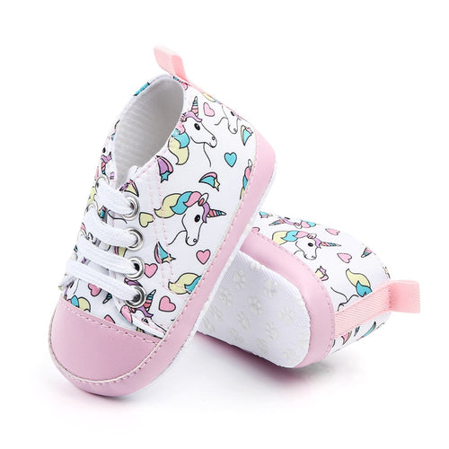 Unicorn graffiti newborn baby girl boys shoes soft shoes dinosaur printing infant toddler hard bottom crib shoes first walking s