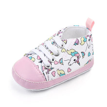 Load image into Gallery viewer, Unicorn graffiti newborn baby girl boys shoes soft shoes dinosaur printing infant toddler hard bottom crib shoes first walking s