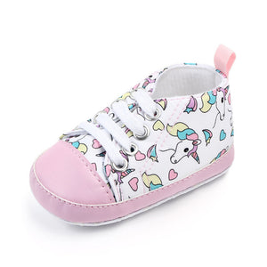 Unicorn graffiti newborn baby girl boys shoes soft shoes dinosaur printing infant toddler hard bottom crib shoes first walking s