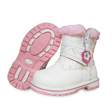 Load image into Gallery viewer, white 1pair PU Leather Children's boot, -20 degree Girl Soft Snow Boot Winter warm Baby Boots, Brand KIDS Shoes