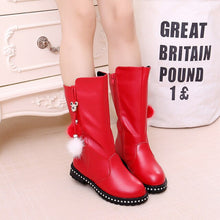 Load image into Gallery viewer, Girls boots children's high boots autumn and winter student kids plus velvet cotton shoes fashion tassels leather martin boots