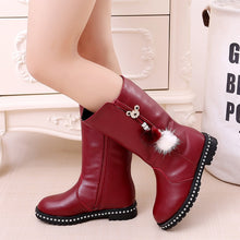 Load image into Gallery viewer, Girls boots children's high boots autumn and winter student kids plus velvet cotton shoes fashion tassels leather martin boots