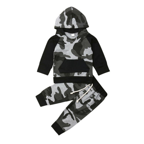Emmababy Fall Winter Toddler Infant Baby Boy Clothes Long Sleeve Hoodie Tops Sweatsuit Pants Camo Outfit Set for Kids