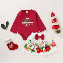 Load image into Gallery viewer, Baby Girl Bodysuit Bowknot Skirt Dress Christmas Letter Print