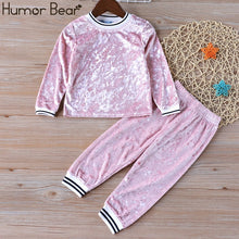 Load image into Gallery viewer, Humor Bear Autumn Kids Baby Girl Clothes Long Sleeve T-shirt+Grid Skirt +bowknot Casual 3PCS suits Student Girls' Clothing Sets