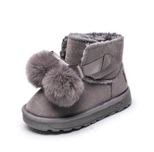 Load image into Gallery viewer, Children's boots cute hair ball girls snow boots frosted leather children's shoes winter warm children's cotton shoes
