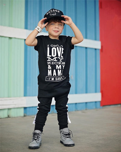 New Cotton Children Set Letter Printed Short Sleeve Tshirts Tops+Pants 2Piece Boby Children In Boys' Clothing Sets