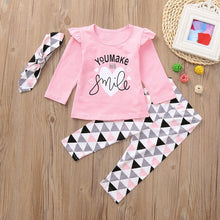 Load image into Gallery viewer, Newborn Baby Girl Clothes Sets Summer New Girls&#39; Clothing Sets Letter Print O-Neck Long Sleeve Tops Geometric Pants Outfits Set