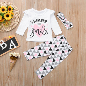 Newborn Baby Girl Clothes Sets Summer New Girls' Clothing Sets Letter Print O-Neck Long Sleeve Tops Geometric Pants Outfits Set