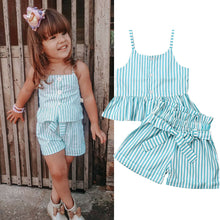 Load image into Gallery viewer, Summer Baby Girls Clothes 2019 Brand New Strap Stripe Bow-knot Belt Girls' Clothing Sets Tops+Shorts 6M-6Y 80-120 Size Drop Ship