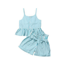 Load image into Gallery viewer, Summer Baby Girls Clothes 2019 Brand New Strap Stripe Bow-knot Belt Girls' Clothing Sets Tops+Shorts 6M-6Y 80-120 Size Drop Ship