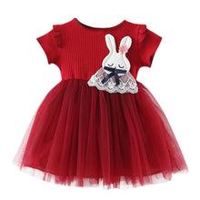 Load image into Gallery viewer, Baby Girls Clothing 2019 New Cute Girls' Summer Solid Color Rabbit Ears Printed T-shirt Spliced Gauze Dresses Baby Girl Dresses