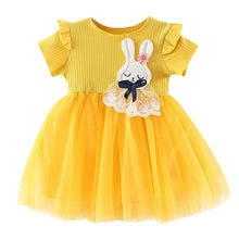 Load image into Gallery viewer, Baby Girls Clothing 2019 New Cute Girls' Summer Solid Color Rabbit Ears Printed T-shirt Spliced Gauze Dresses Baby Girl Dresses