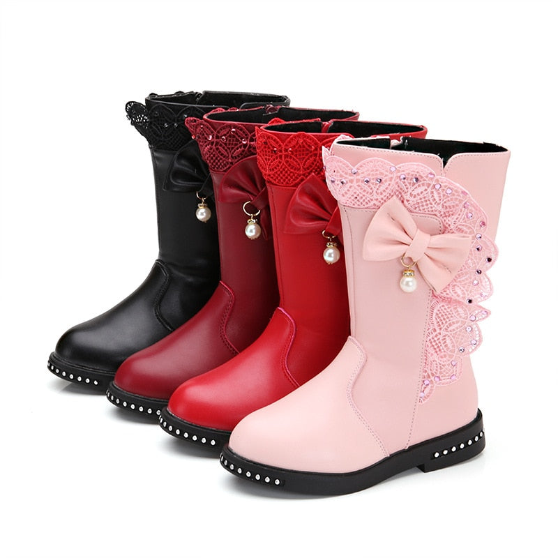 Load image into Gallery viewer, Outdoor warm girls boots autumn and winter new high boots children's single shoes plus velvet little girl long boots kids shoes