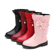 Load image into Gallery viewer, Outdoor warm girls boots autumn and winter new high boots children's single shoes plus velvet little girl long boots kids shoes