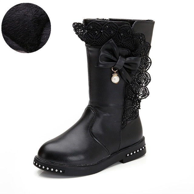 Load image into Gallery viewer, Outdoor warm girls boots autumn and winter new high boots children's single shoes plus velvet little girl long boots kids shoes