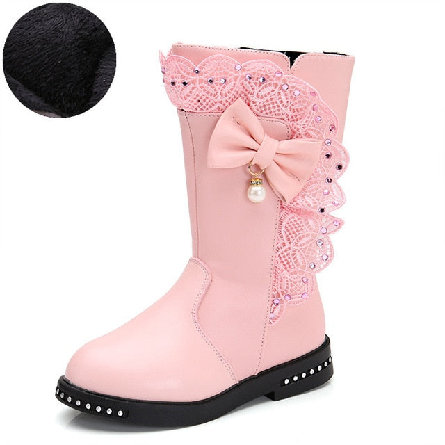 Load image into Gallery viewer, Outdoor warm girls boots autumn and winter new high boots children's single shoes plus velvet little girl long boots kids shoes