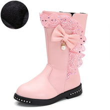 Load image into Gallery viewer, Outdoor warm girls boots autumn and winter new high boots children's single shoes plus velvet little girl long boots kids shoes