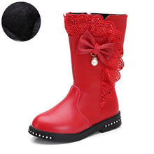Load image into Gallery viewer, Outdoor warm girls boots autumn and winter new high boots children's single shoes plus velvet little girl long boots kids shoes