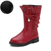 Load image into Gallery viewer, Outdoor warm girls boots autumn and winter new high boots children's single shoes plus velvet little girl long boots kids shoes