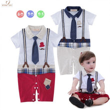 Load image into Gallery viewer, DROPSHIP CAT 2019 New Newborn Baby Boys' Short-sleeved Children's Wear Tie Gentleman Baby Romper Clothing Summer Wear Red Blue