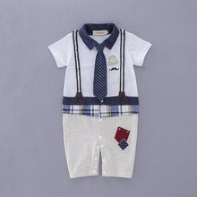 Load image into Gallery viewer, DROPSHIP CAT 2019 New Newborn Baby Boys' Short-sleeved Children's Wear Tie Gentleman Baby Romper Clothing Summer Wear Red Blue