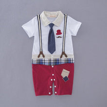 Load image into Gallery viewer, DROPSHIP CAT 2019 New Newborn Baby Boys' Short-sleeved Children's Wear Tie Gentleman Baby Romper Clothing Summer Wear Red Blue