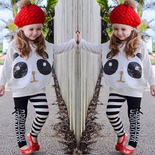 Load image into Gallery viewer, Kids Girls New  Clothing Sets 2019 Baby Panda Sequined Tops T-Shirt + Striped Bow Pants Costume  Girls' Sportswear 1-7Y