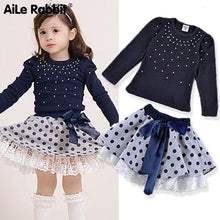 Load image into Gallery viewer, R&amp;Z Girls' Suits 2019 New Arrival Autumn Girls T-shirt + Skirt 2pcs Clothing Diamond Dot Bow Dress Children's Skirt Suit K1