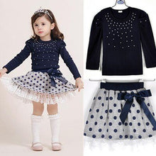 Load image into Gallery viewer, R&amp;Z Girls' Suits 2019 New Arrival Autumn Girls T-shirt + Skirt 2pcs Clothing Diamond Dot Bow Dress Children's Skirt Suit K1