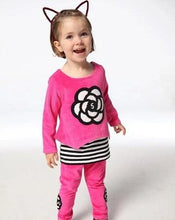 Load image into Gallery viewer, Clothing set long-sleeve Rose embroidery T-shirt, pant Kids casual clothes