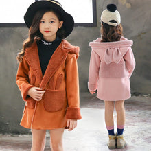 Load image into Gallery viewer, Baby Girls' Kids Clothing 2019 Winter Coat New Girls Cute Overcoat Velvet Thickening Hooded Coat Pure Color Fashion Jacket 4-13Y