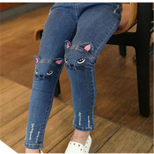 Load image into Gallery viewer, Skinny Jeans for Children's Clothing Autumn and Winter Kids Cat Embroidered Denim Pant With Velvet Lining 2-11 Ages Girls' Jeans