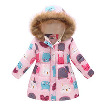 Load image into Gallery viewer, New Year Winter New Children's Clothing Girls's Leopard Printed Children Long Fur Collar Hooded Cotton-Padded Clothes Coat