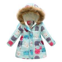 Load image into Gallery viewer, New Year Winter New Children's Clothing Girls's Leopard Printed Children Long Fur Collar Hooded Cotton-Padded Clothes Coat