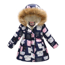 Load image into Gallery viewer, New Year Winter New Children's Clothing Girls's Leopard Printed Children Long Fur Collar Hooded Cotton-Padded Clothes Coat