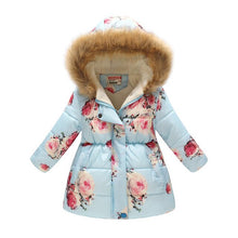 Load image into Gallery viewer, New Year Winter New Children's Clothing Girls's Leopard Printed Children Long Fur Collar Hooded Cotton-Padded Clothes Coat