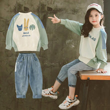 Load image into Gallery viewer, Girls' clothes spring and autumn new sports cartoon long-sleeved sweater + jeans two-piece children's clothing girls clothes