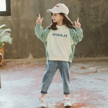 Load image into Gallery viewer, Girls' clothes spring and autumn new sports cartoon long-sleeved sweater + jeans two-piece children's clothing girls clothes