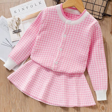 Load image into Gallery viewer, Leopard Sweater Skirt Suit Wool Set Long Sleeve Kids Girls Clothes